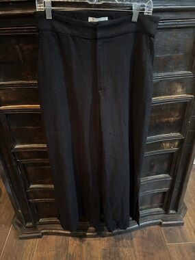 Abercrombie & Fitch Black Linen Blend Wide-Leg Women's Pants with side slit